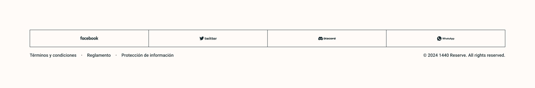 Footer del sitio de 1440 Reserve
