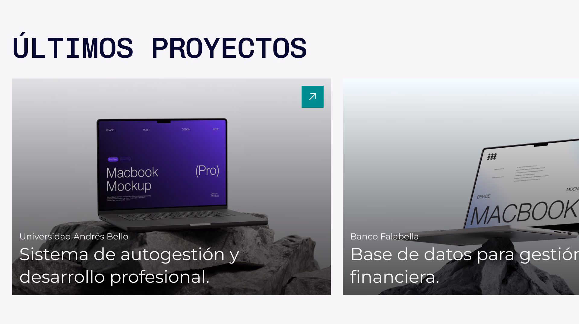 Portada de BeClever: sección de últimos proyectos con mockups de laptop