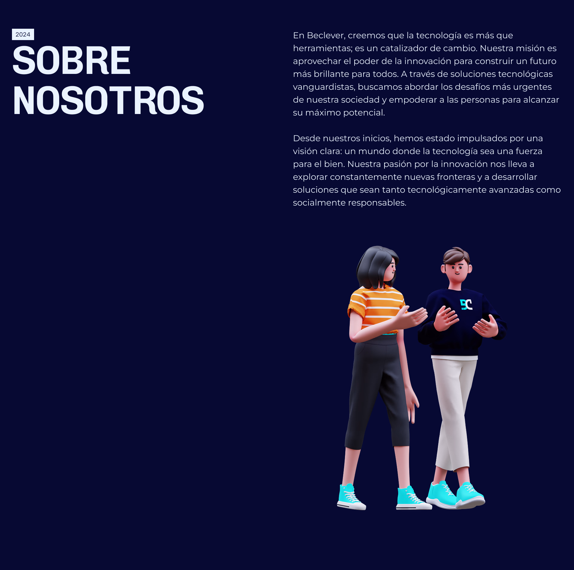 Sección «Sobre nosotros» con ilustración 3D de dos personas