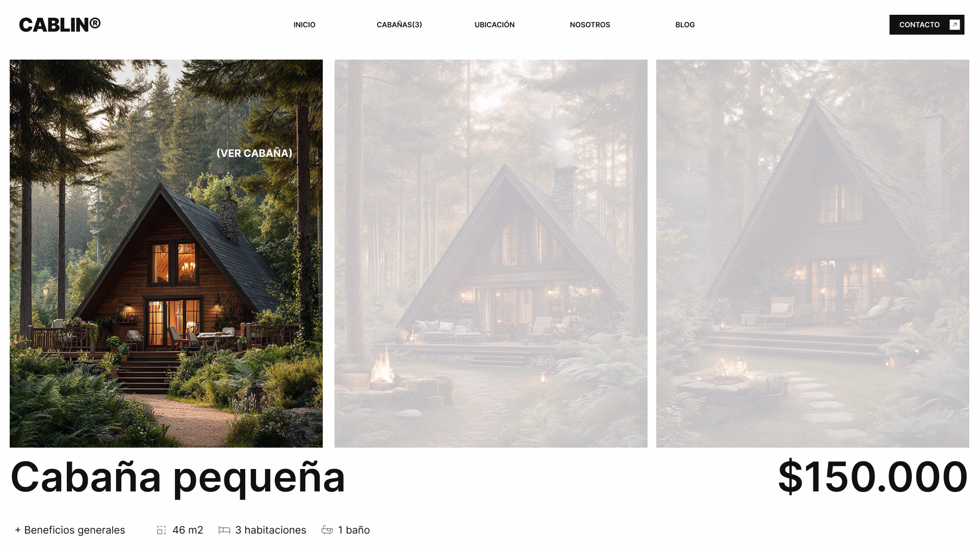 Ficha de la cabaña pequeña con precio y galería
