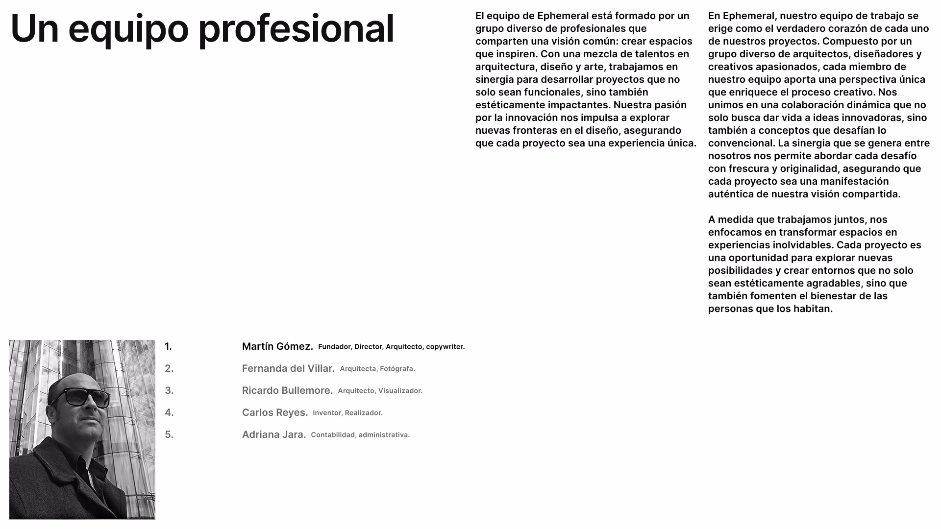 Sección del equipo profesional del estudio