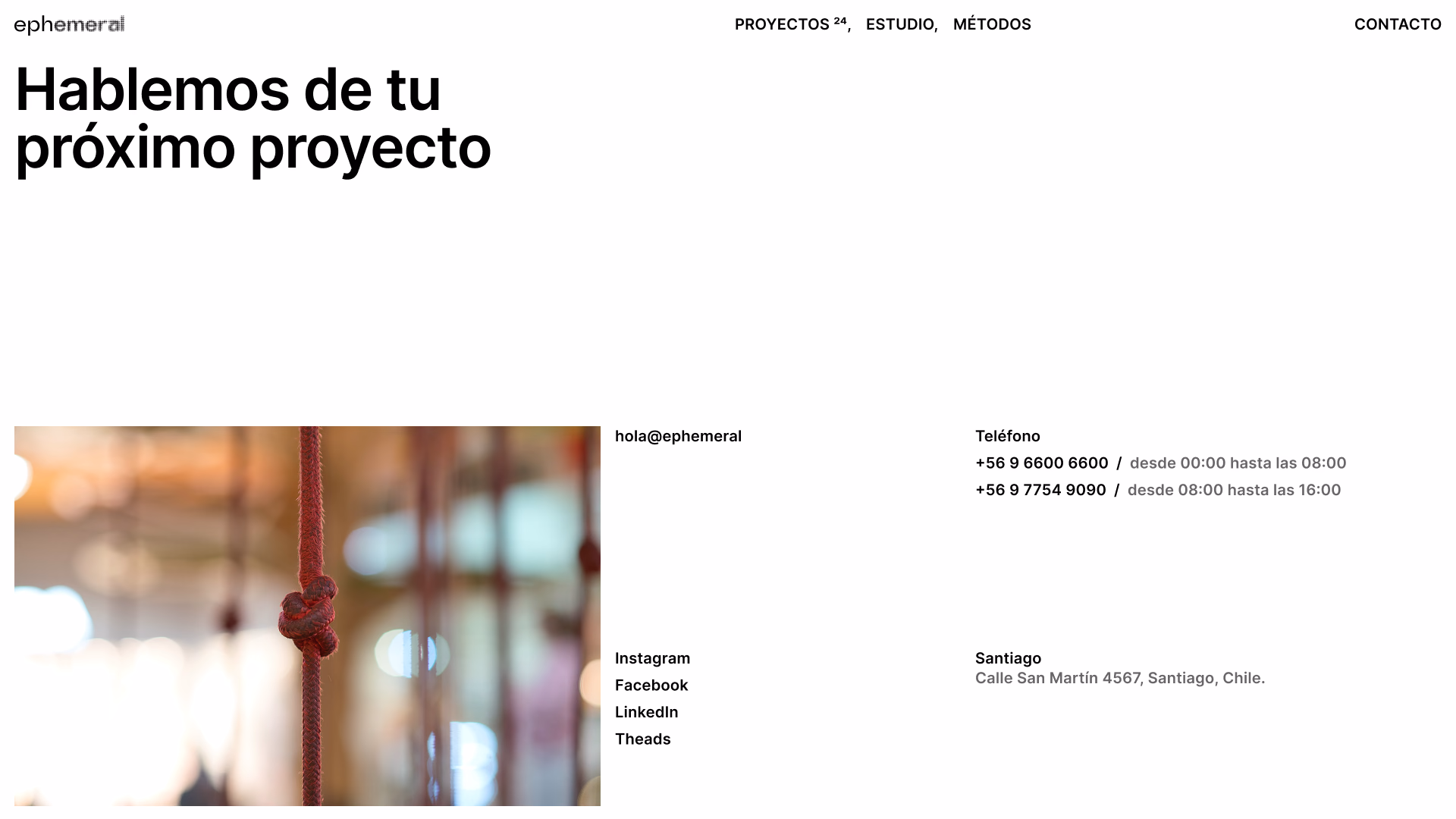 Página de contacto «Hablemos de tu próximo proyecto»