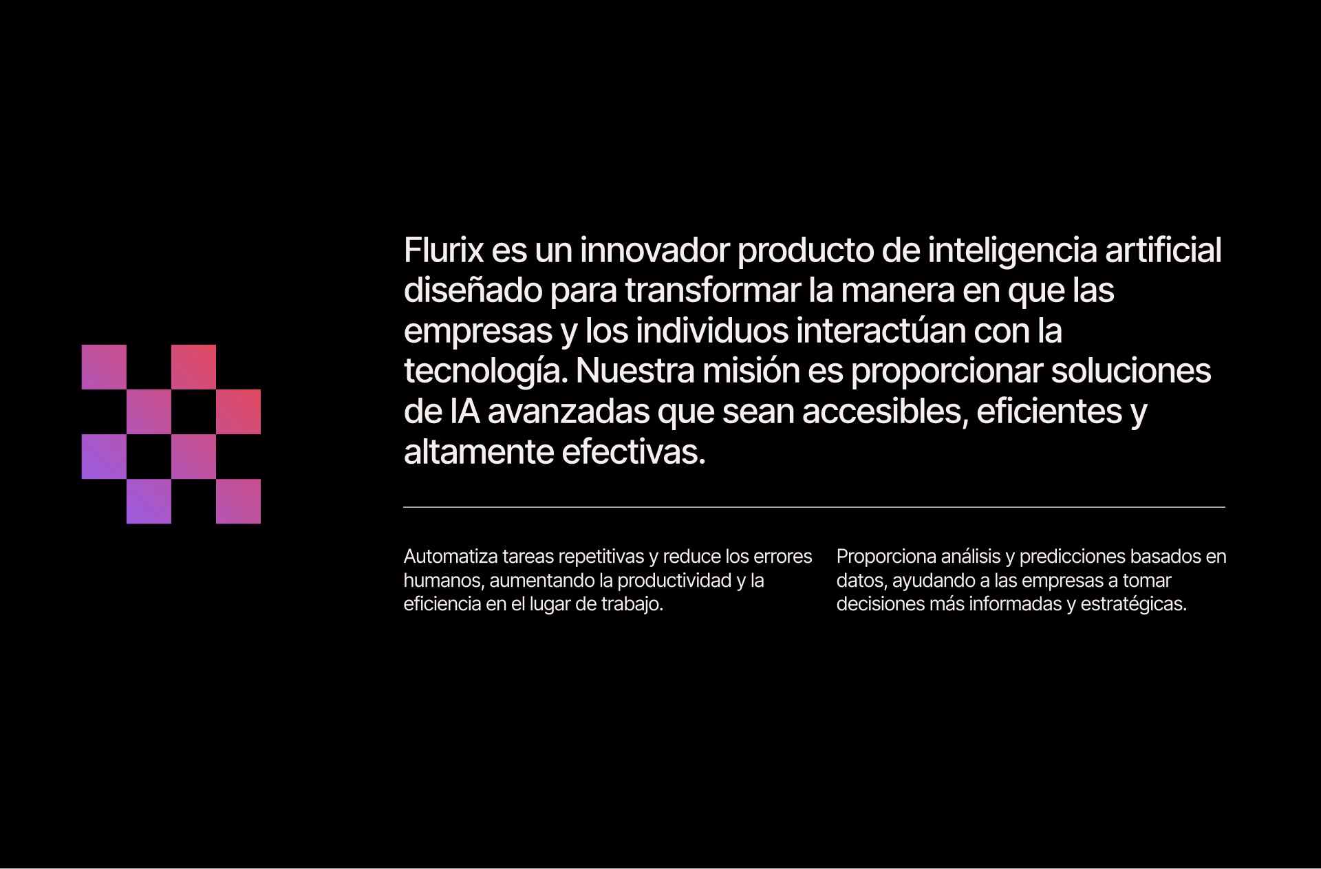 Sección de presentación con el logotipo pixelado de Flurix