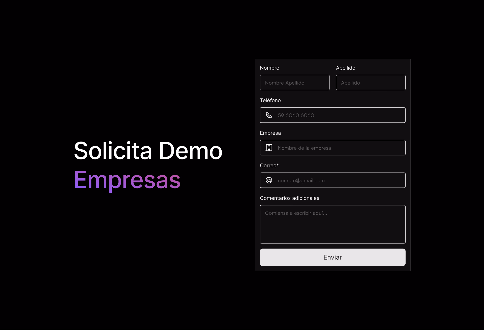 Formulario para solicitar una demo para empresas