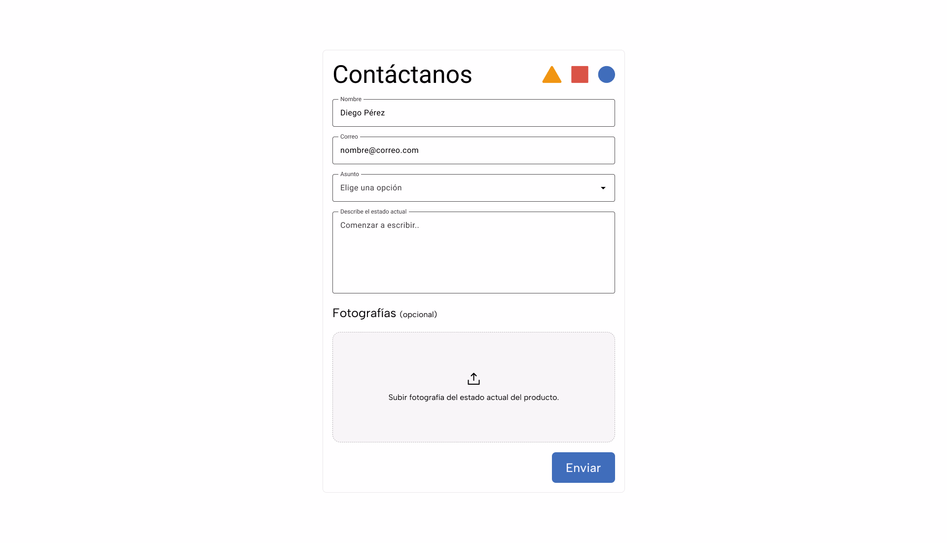 Formulario de contacto para vender prendas