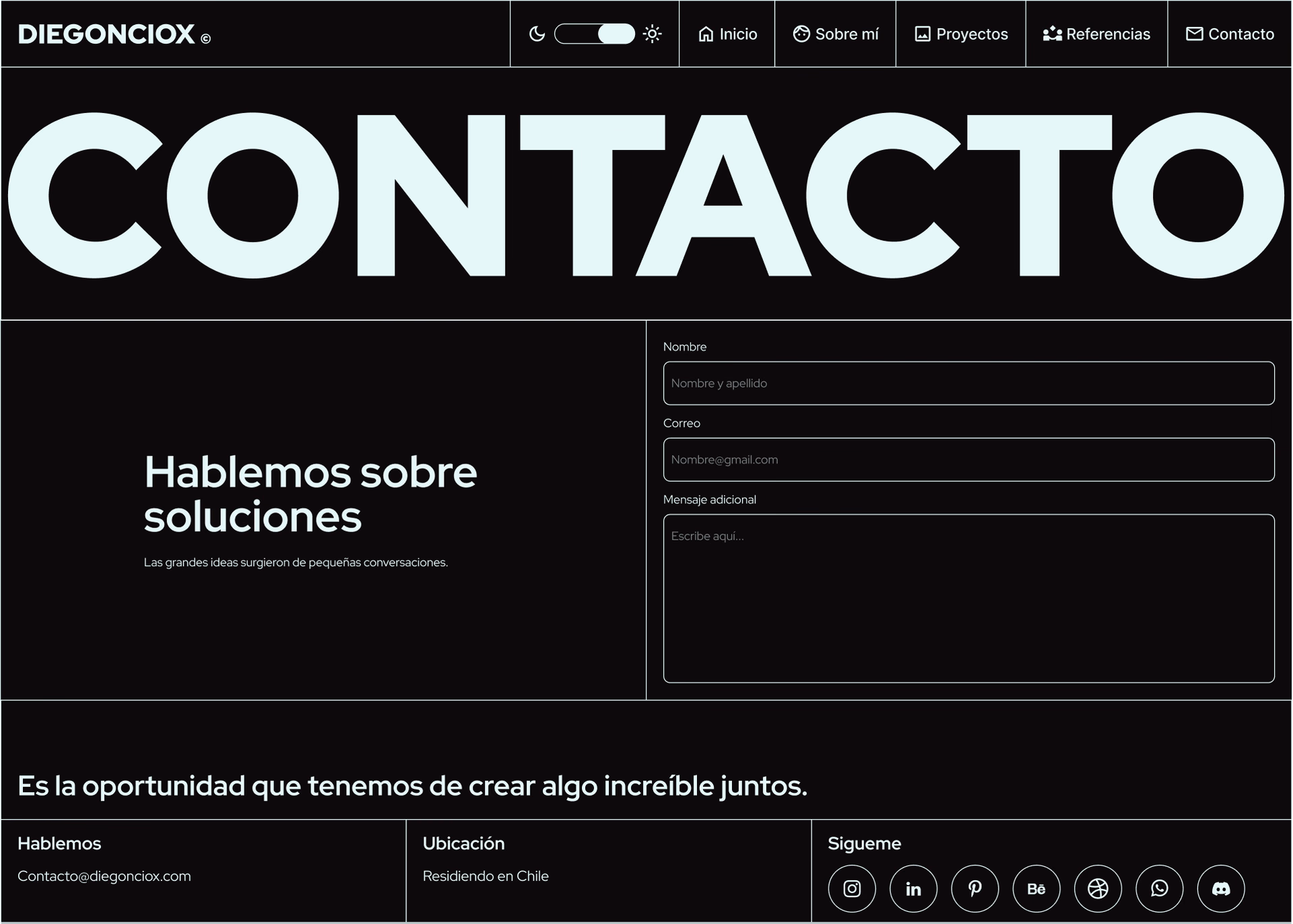Página de contacto con formulario de alto contraste