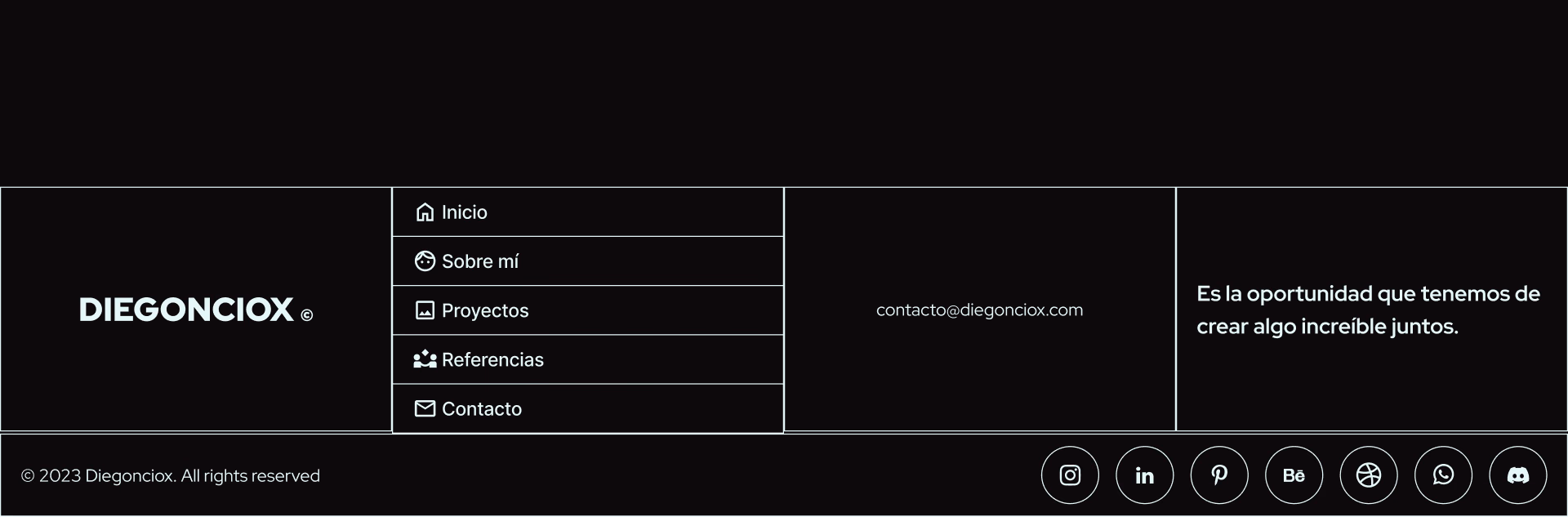 Footer del portafolio 2023