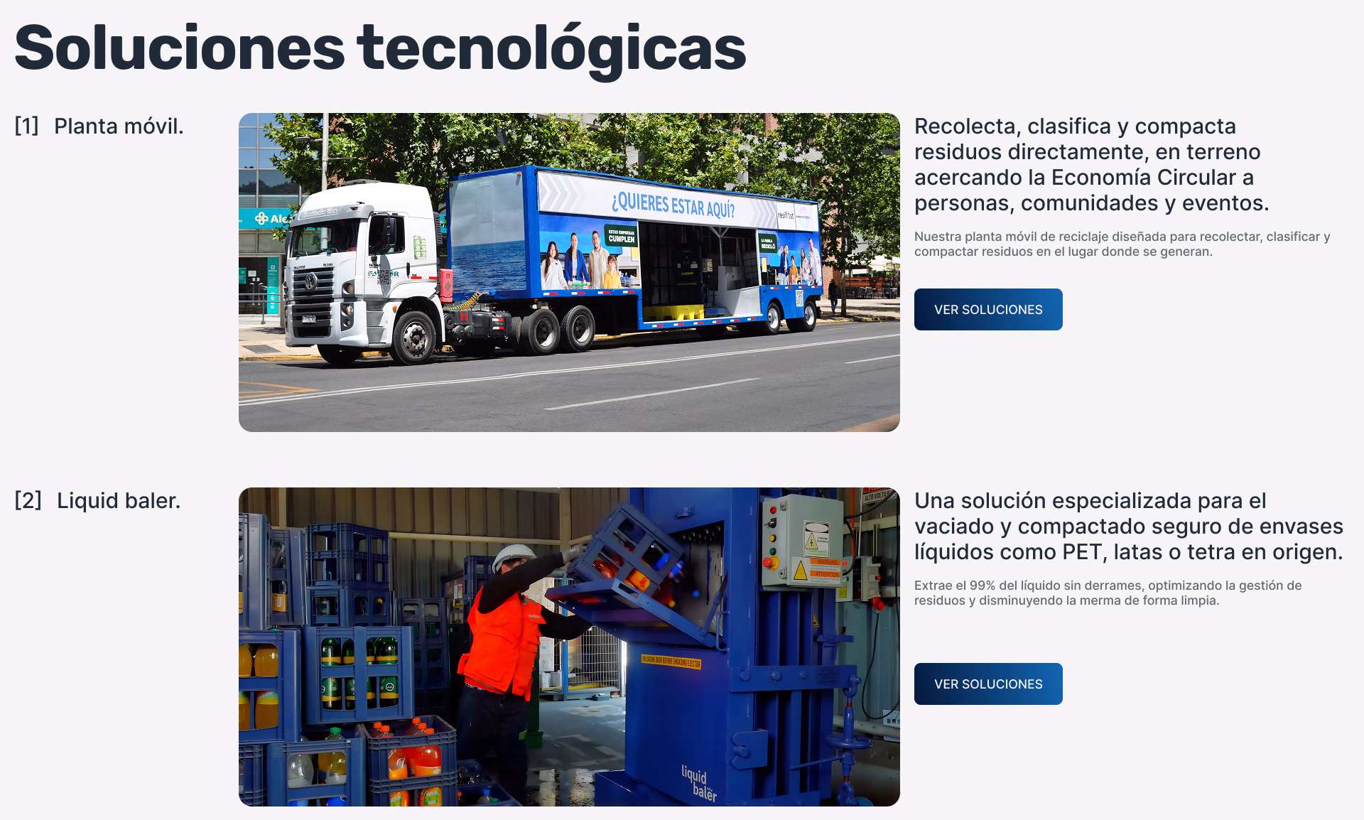 Sección de soluciones tecnológicas: planta móvil y liquid baler