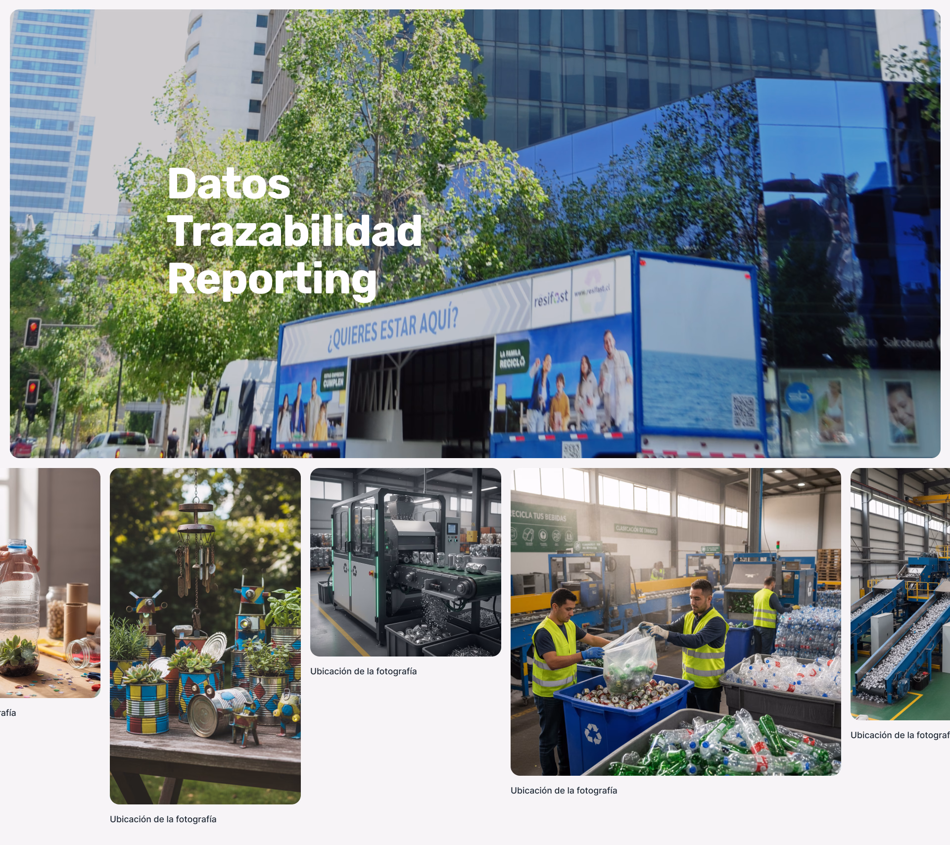 Sección de datos, trazabilidad y reporting con galería de operaciones