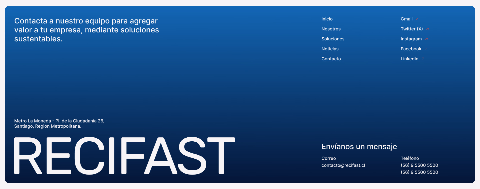 Footer de Recifast con datos de contacto