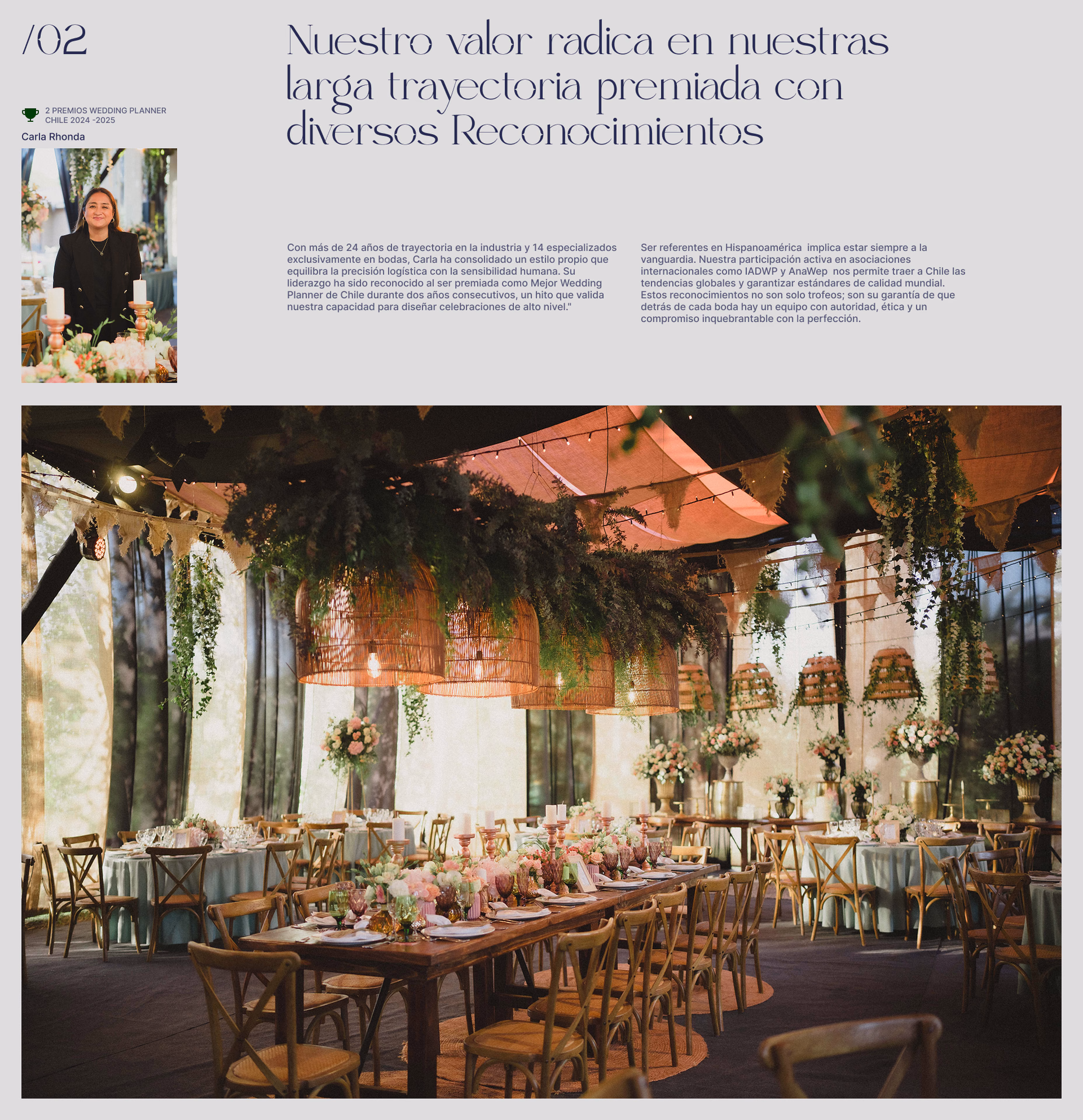 Sección de trayectoria con fotografía de un banquete decorado